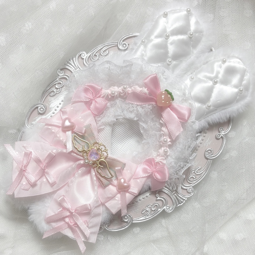 ♡ぬい服 10〜12cm用 ホワイト×ベビーピンク うさぎ チェーンフック付き♡