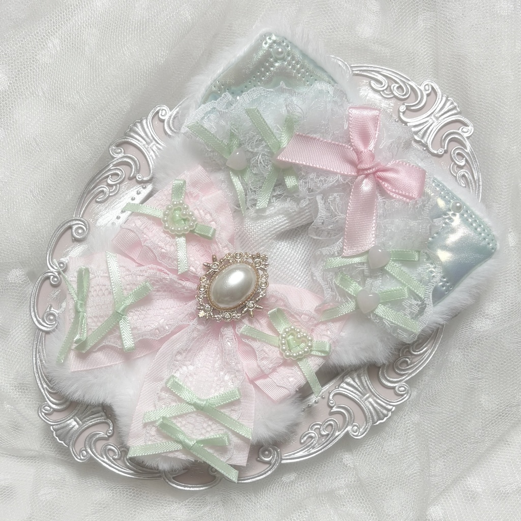 ♡ぬい服　10〜12cm用　ピンク×ミントグリーン　ねこ　チェーンフック付き♡