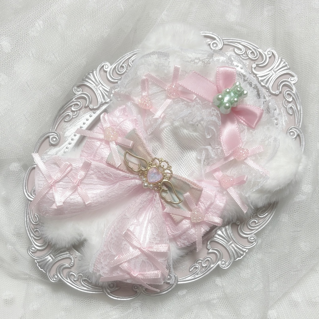 ♡ぬい服 10〜12cm用 ホワイト×ベビーピンク ねこ チェーンフック付き♡