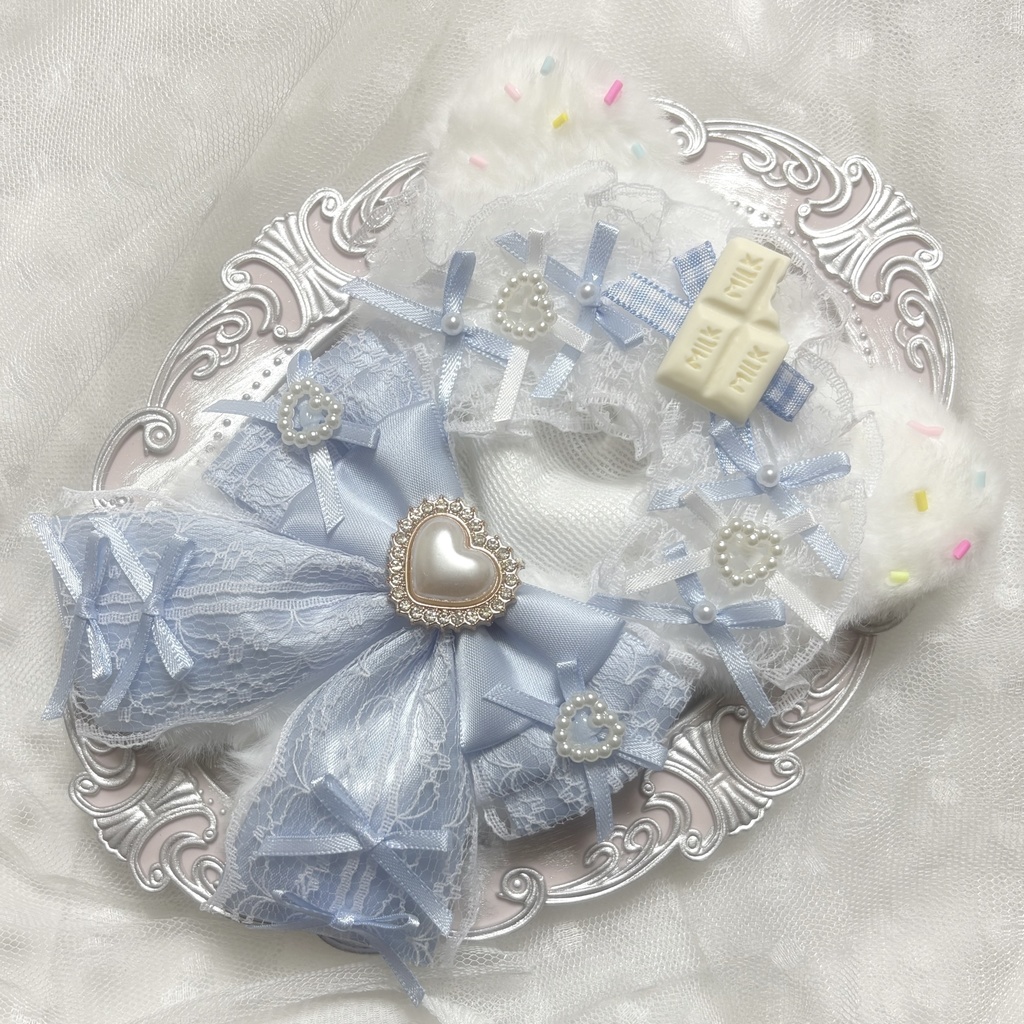 ♡ぬい服　10〜12cm用　ホワイト×アイスブルー　ねこ　チェーンフック付き♡