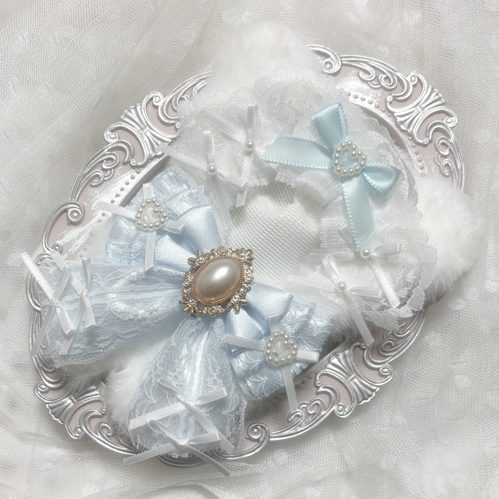 ♡ぬい服 10〜12cm用 ホワイト ベビーブルー ねこ チェーンフック付き♡