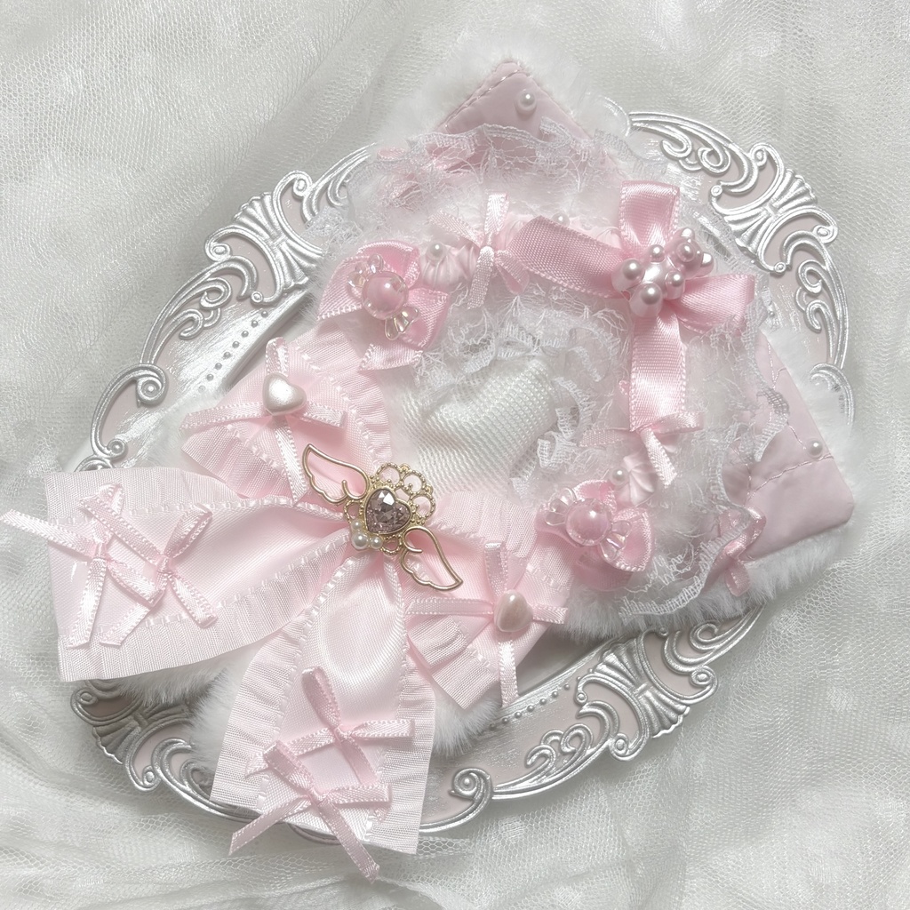 ♡ぬい服 10〜12cm用 ホワイト×ピンク ねこ チェーンフック付き♡