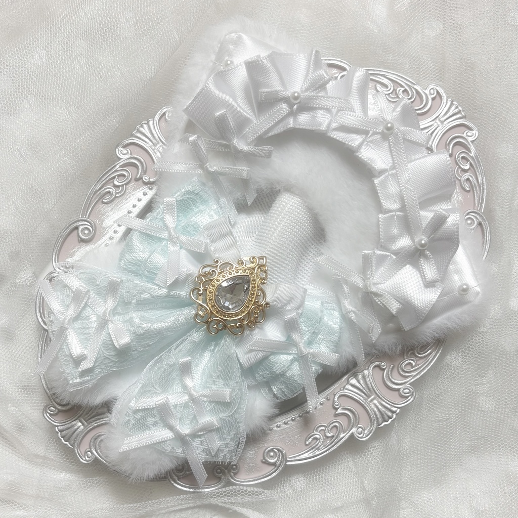 ♡ぬい服 10〜12cm用 ホワイト×ミントグリーン ねこ チェーンフック付き♡