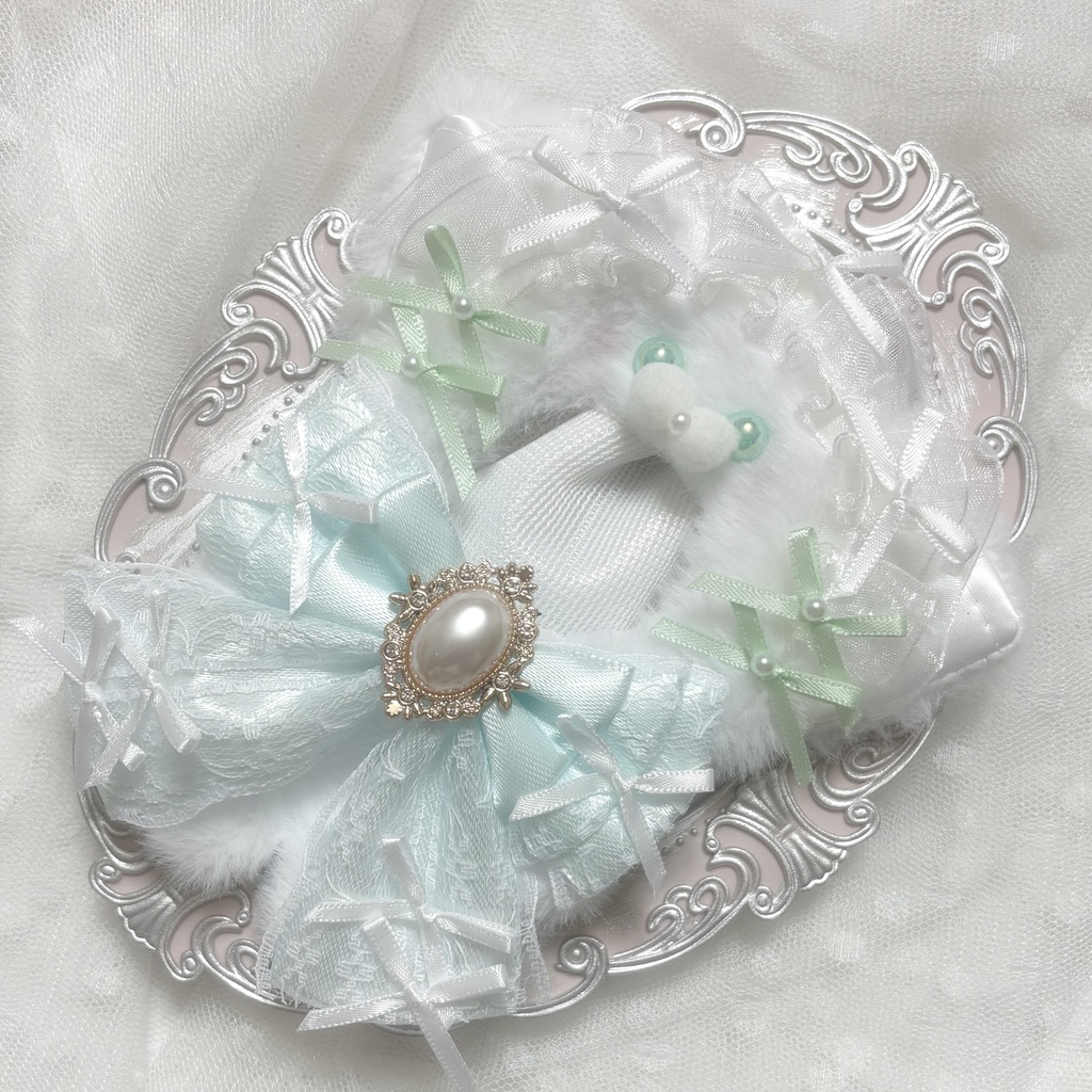 ♡ぬい服 10〜12cm用 ホワイト×ミントグリーン ねこ チェーンフック付き♡