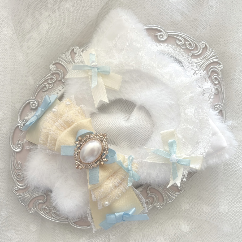 ♡ぬい服 ちびぐるみ用 クリーム ライトブルー ねこちゃん チェーンフック付き♡