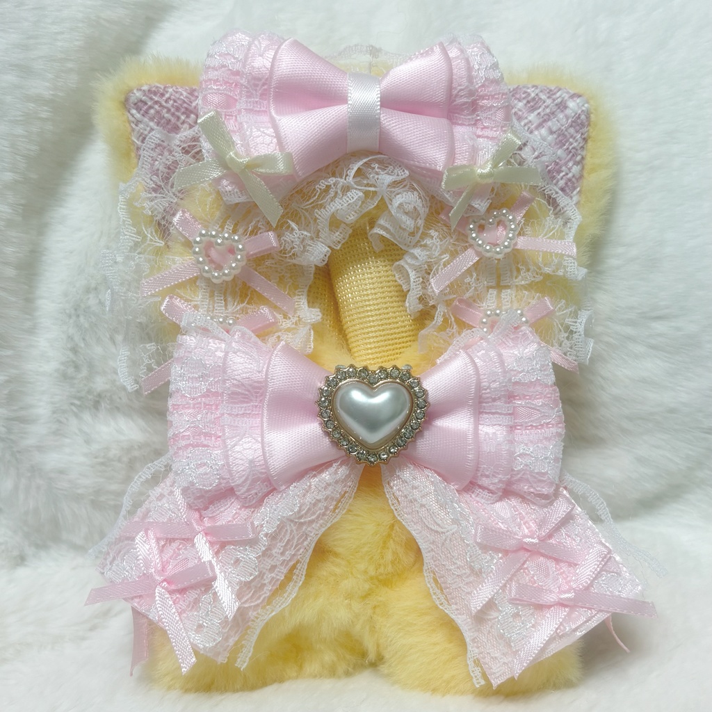 ♡おすわりぬい服　10〜12cm用　イエロー　ピンク　ねこちゃん　チェーンフック付き♡