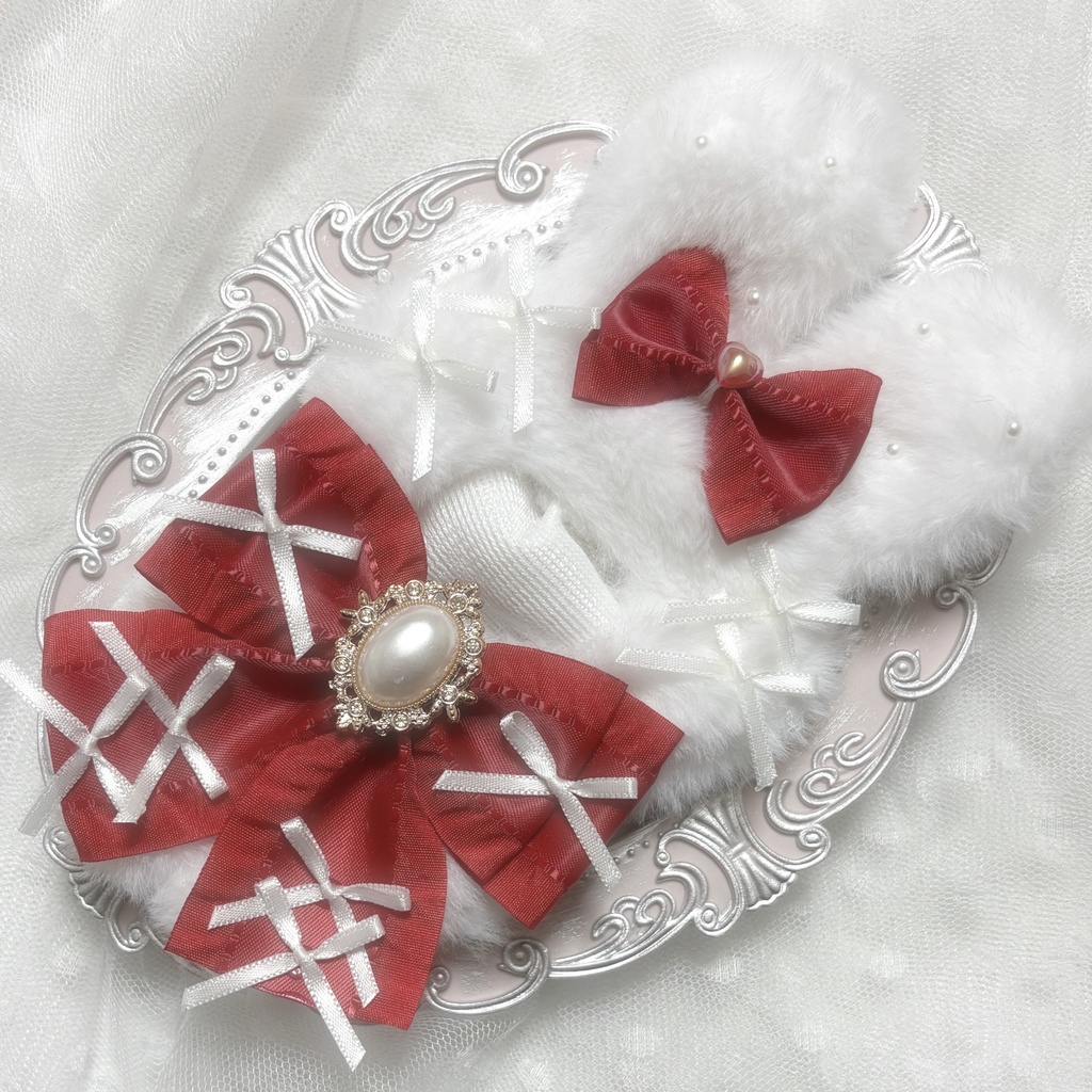 ♡ぬい服　10〜12cm用　ホワイト　レッド　うさぎ　チェーンフック付き♡