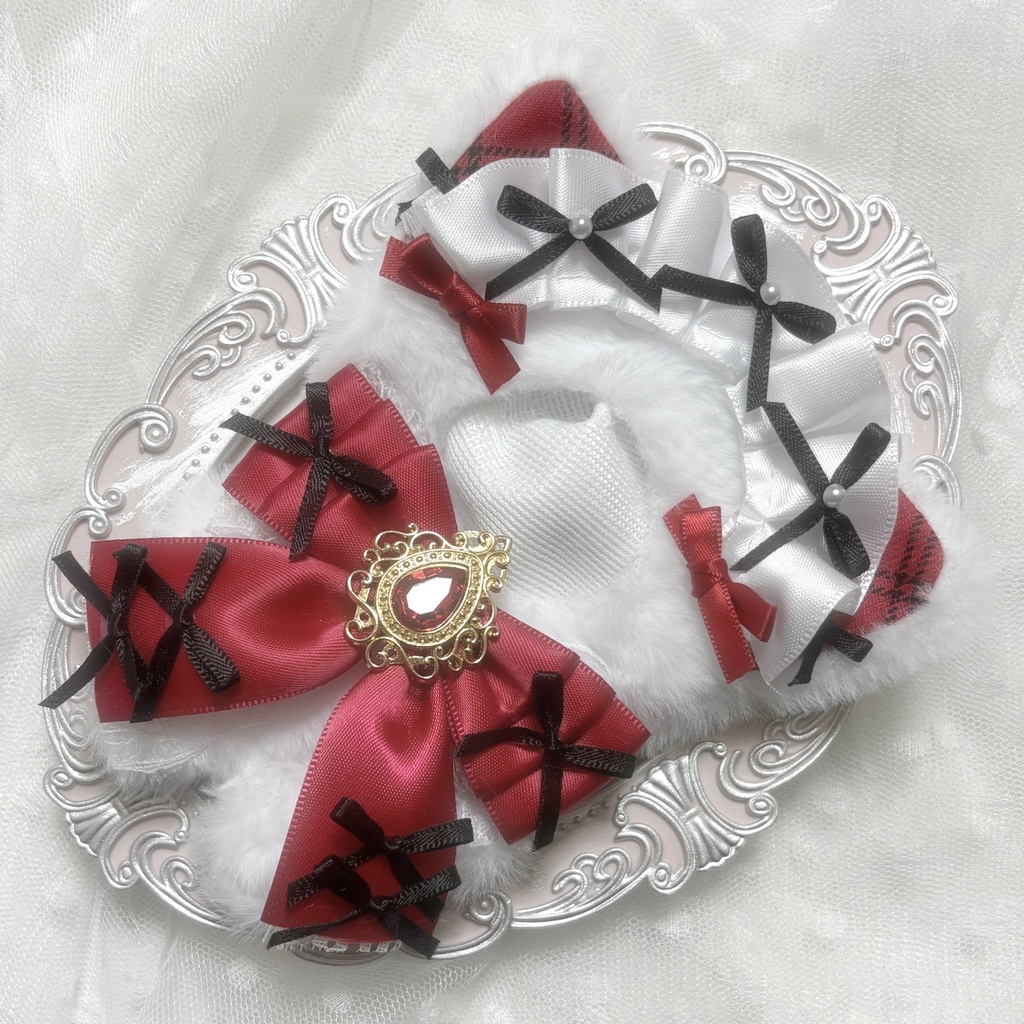 ♡ぬい服　10〜12cm用　レッド　ブラック　ねこ　チェーンフック付き♡