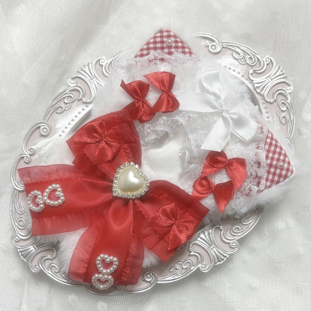 ♡ぬい服　10〜12cm用　ホワイト　レッド　ねこ　チェーンフック付き♡