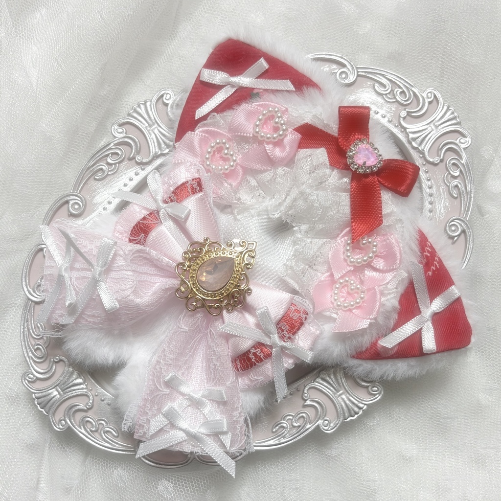 ♡ぬい服 10〜12cm用　ピンク　レッド　ねこ　チェーンフック付き♡