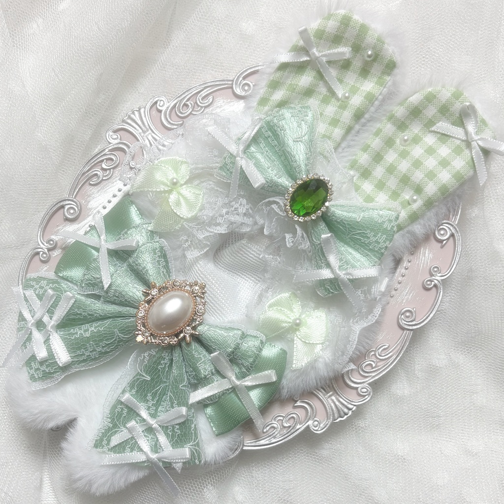 ♡ぬい服　10〜12cm用　ホワイト　グリーン　うさぎ　チェーンフック付き♡