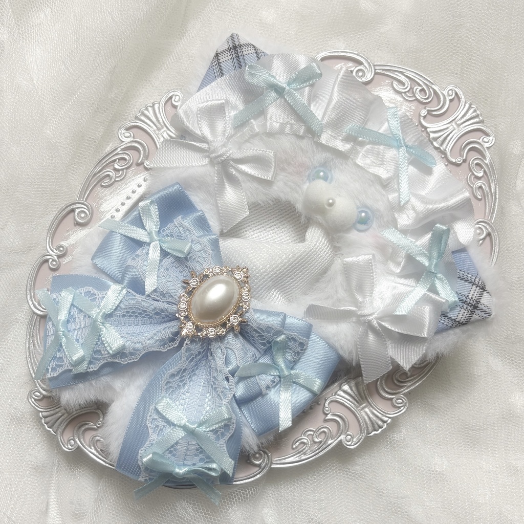 ♡ぬい服　10〜12cm用　ホワイト　ベビーブルー　ねこ　チェーンフック付き♡