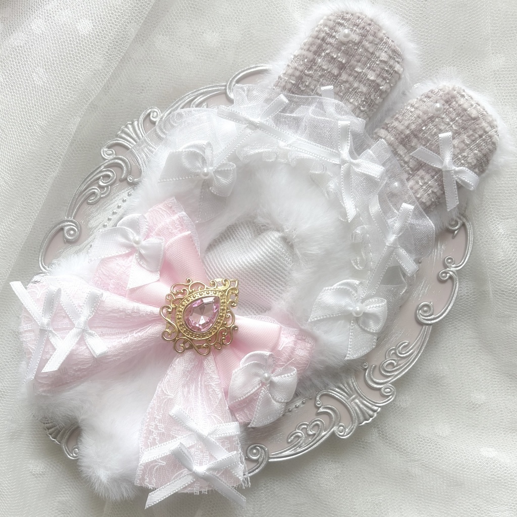 ♡ぬい服 着ぐるみ 10〜12cm用 ホワイト ライトピンク うさぎ チェーンフック付き♡