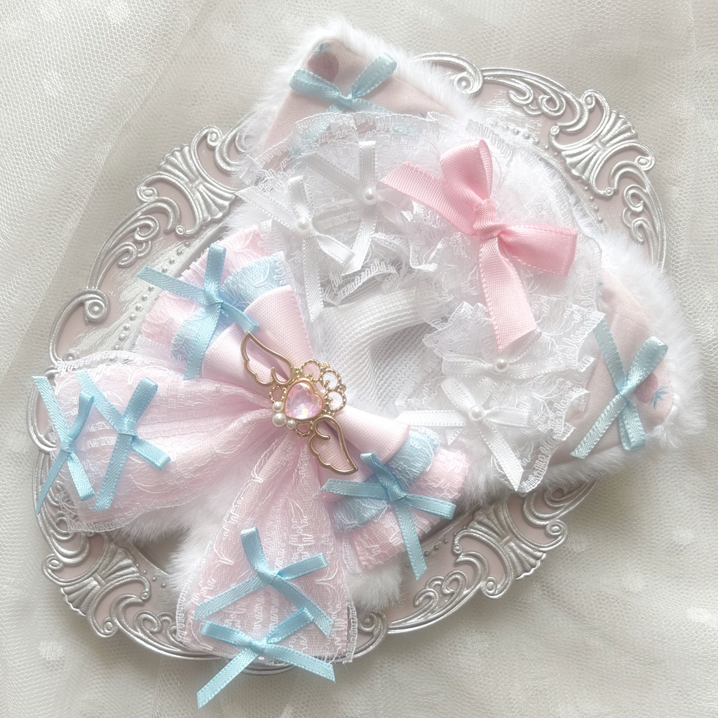 ♡ぬい服 着ぐるみ 10〜12cm用 ピンク ライトブルー ねこ チェーンフック付き♡