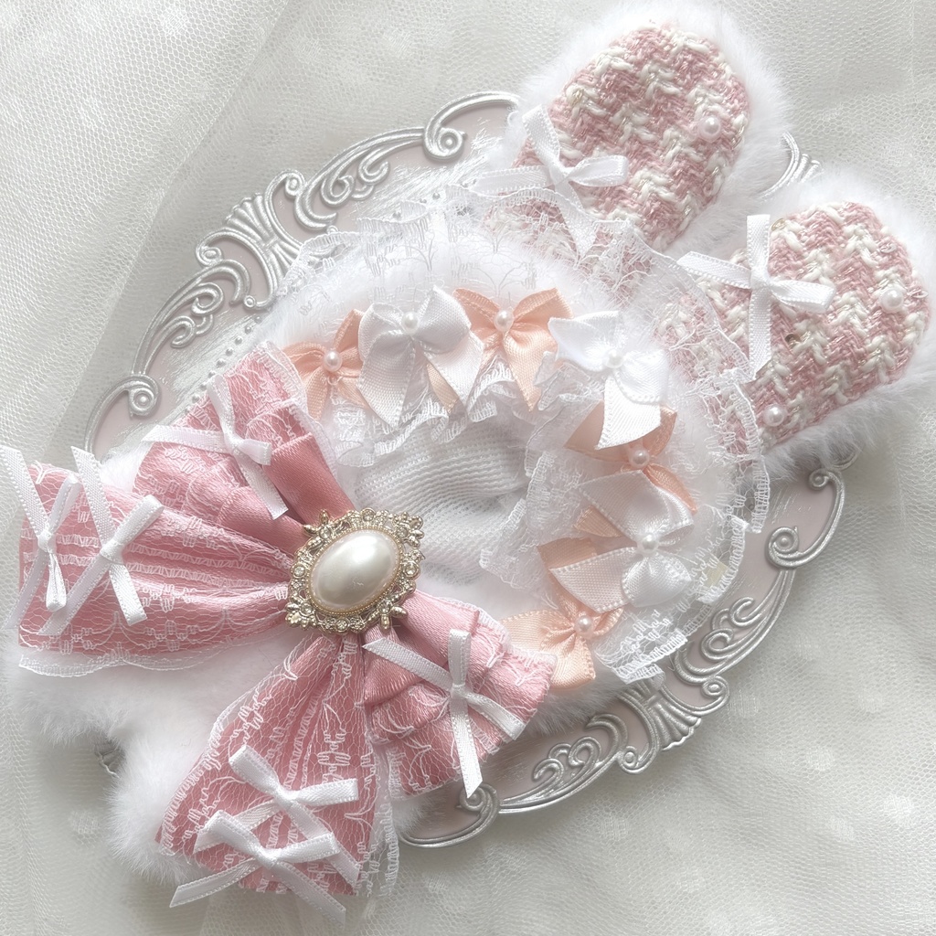 ♡ぬい服 着ぐるみ 10〜12cm用 ホワイト コーラルピンク うさぎ チェーンフック付き♡