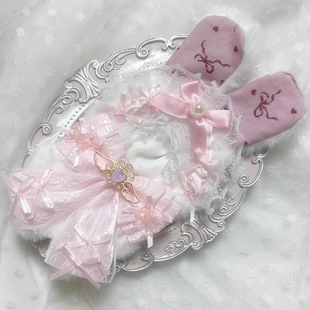 ♡ぬい服 10〜12cm用 ホワイト ピンク うさぎ チェーンフック付き♡