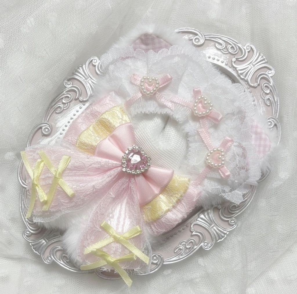 ♡ぬい服 10〜12cm用 ピンク イエロー ねこ チェーンフック付き♡