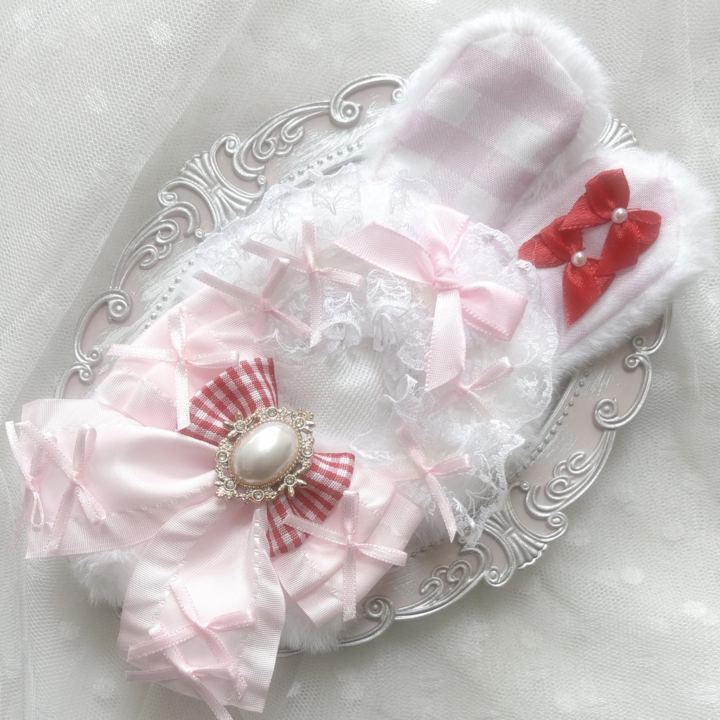 ♡ぬい服 10〜12cm用 ピンク レッド うさぎ チェーンフック付き♡