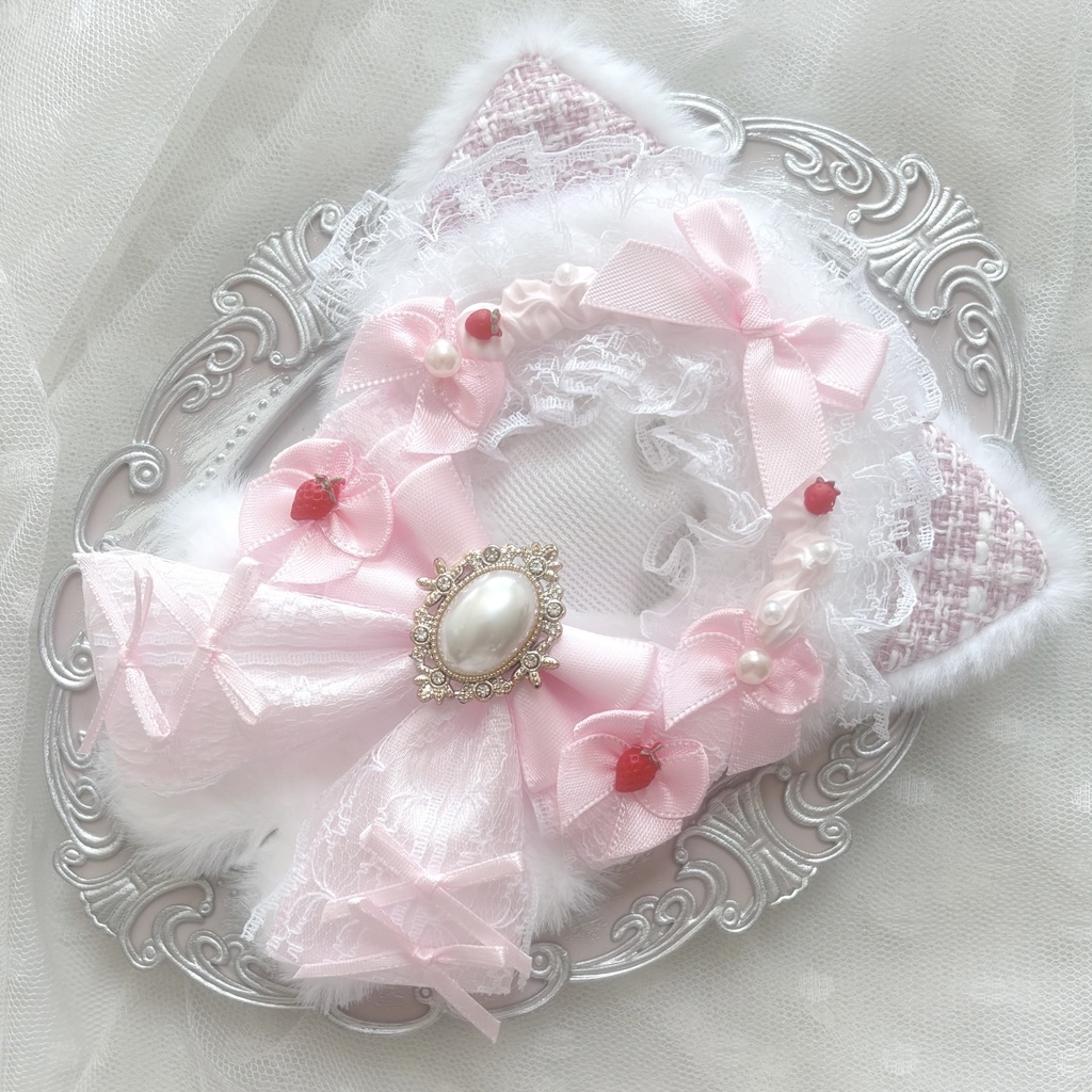 ♡ぬい服 10〜12cm用 ホワイト ベビーピンク ねこ チェーンフック付き♡