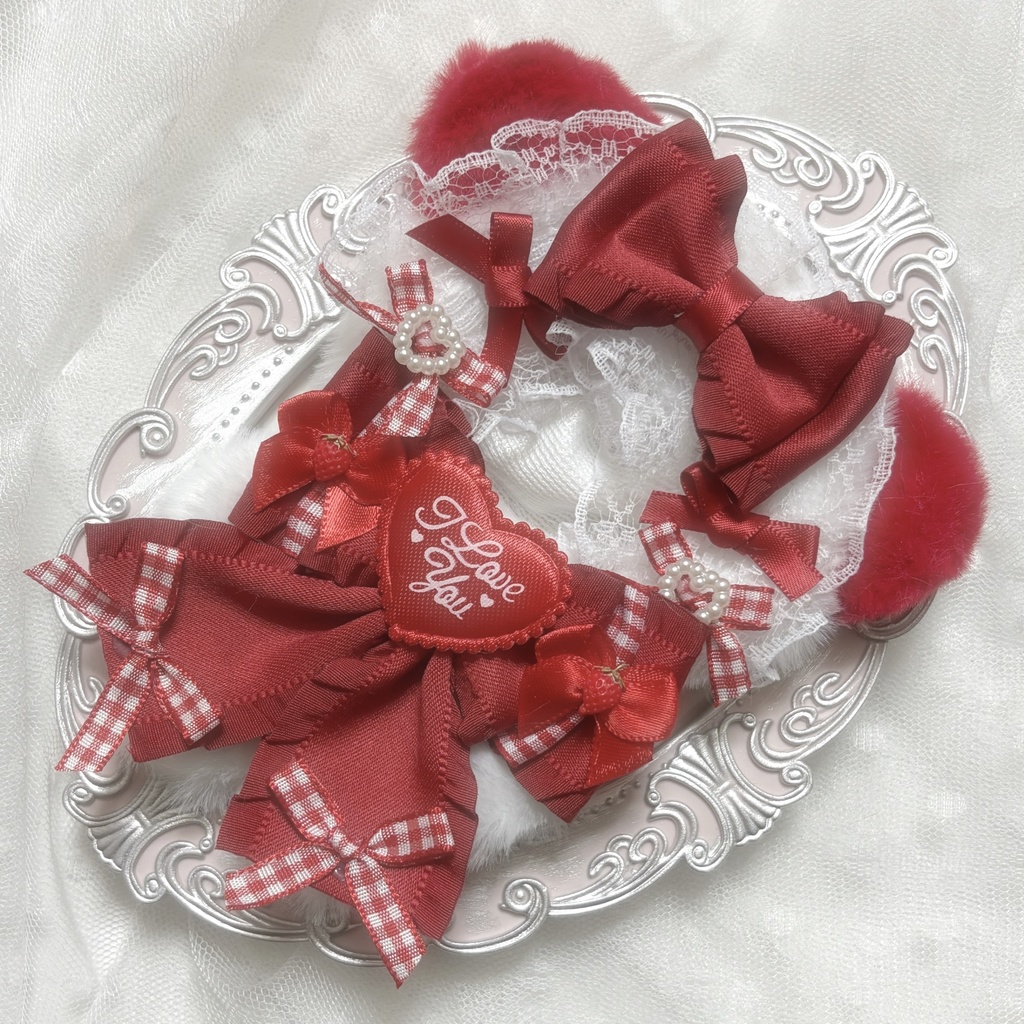 ♡ぬい服 10〜12cm用 ホワイト レッド ねこ チェーンフック付き♡