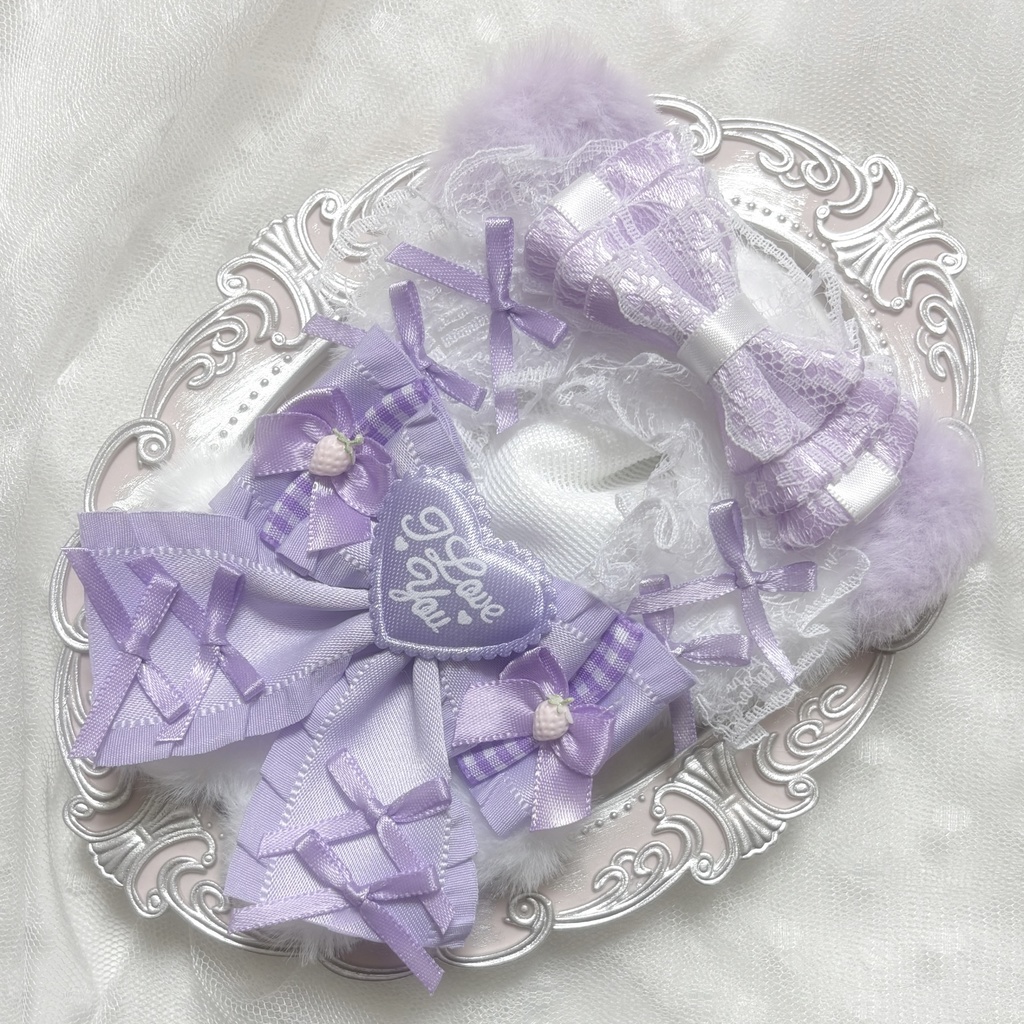 ♡ぬい服 10〜12cm用 ホワイト パープル ねこ チェーンフック付き♡