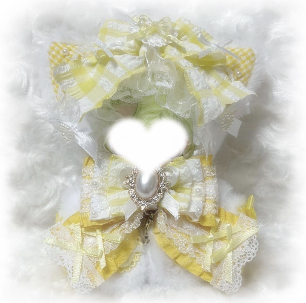 ♡おすわりぬい服 10〜12cm用 ホワイト イエロー ねこ チェーンフック付き♡