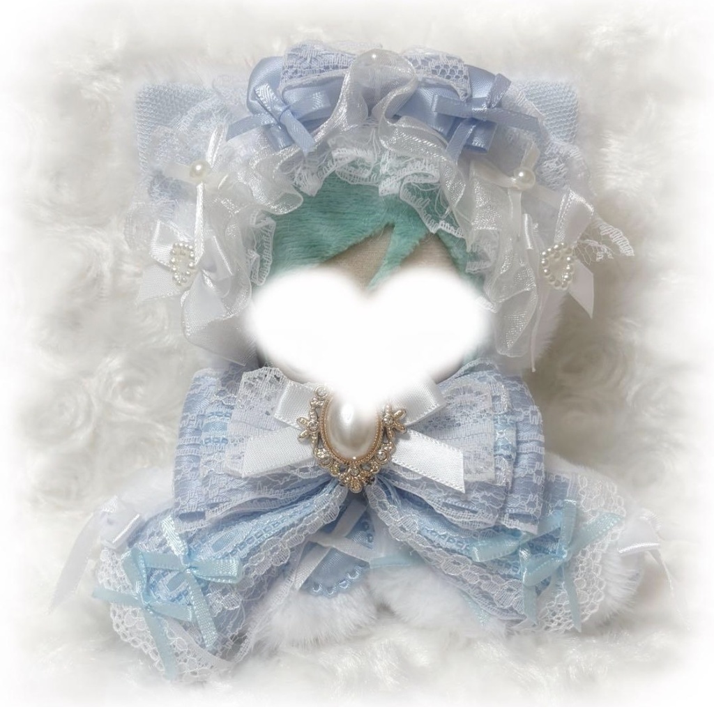 ♡おすわりぬい服 ちびぐるみ用 ホワイト ベビーブルー ねこ チェーンフック付き♡