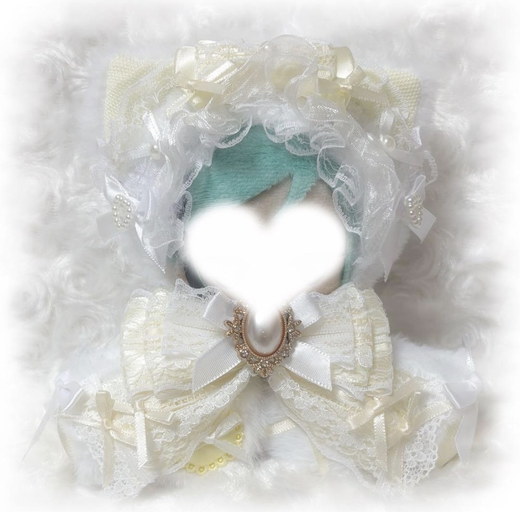 ♡おすわりぬい服 ちびぐるみ用 ホワイト クリーム ねこ チェーンフック付き♡