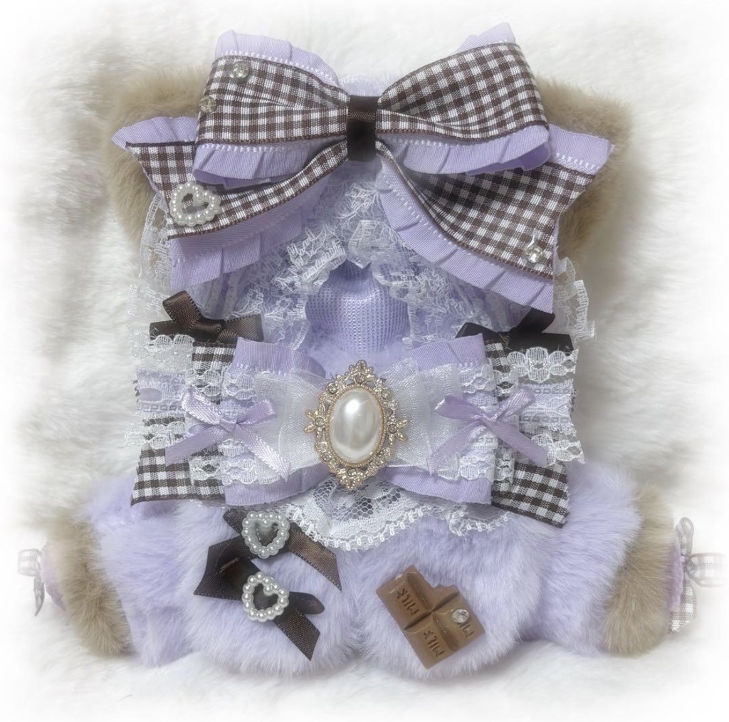 ♡おすわりぬい服 10〜12cm用 チョコ パープル ねこ チェーンフック付き♡
