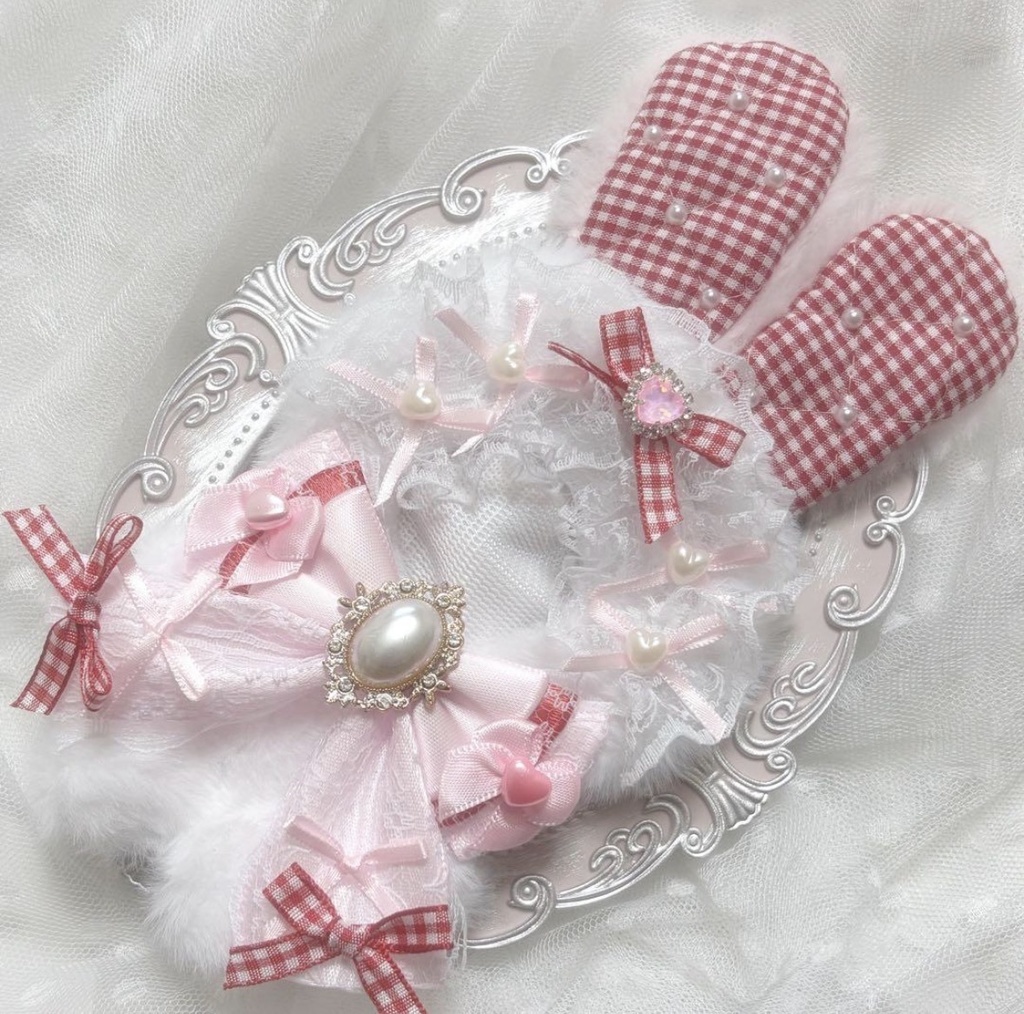 ♡ぬい服 10〜12cm用 ピンク レッド うさぎ チェーンフック付き♡