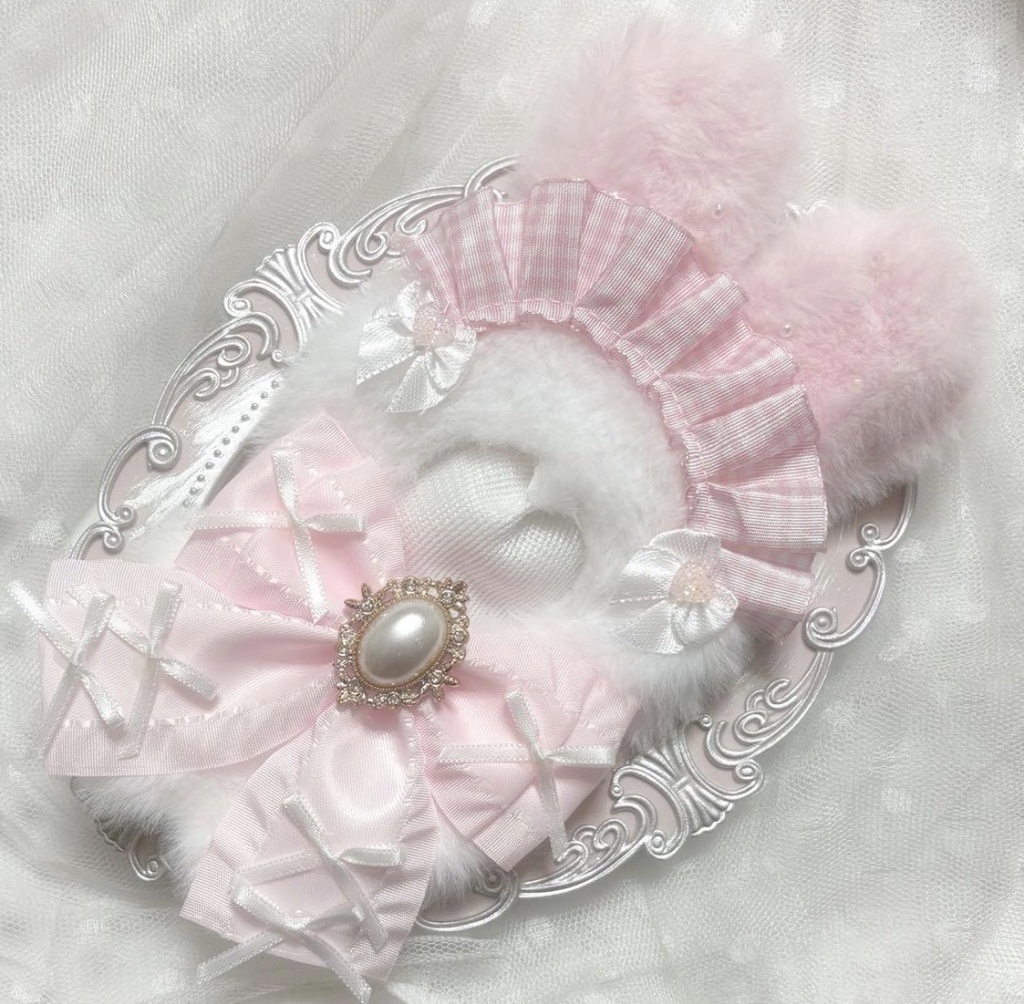 ♡ぬい服 10〜12cm用 ホワイト ベビーピンク うさぎ チェーンフック付き♡