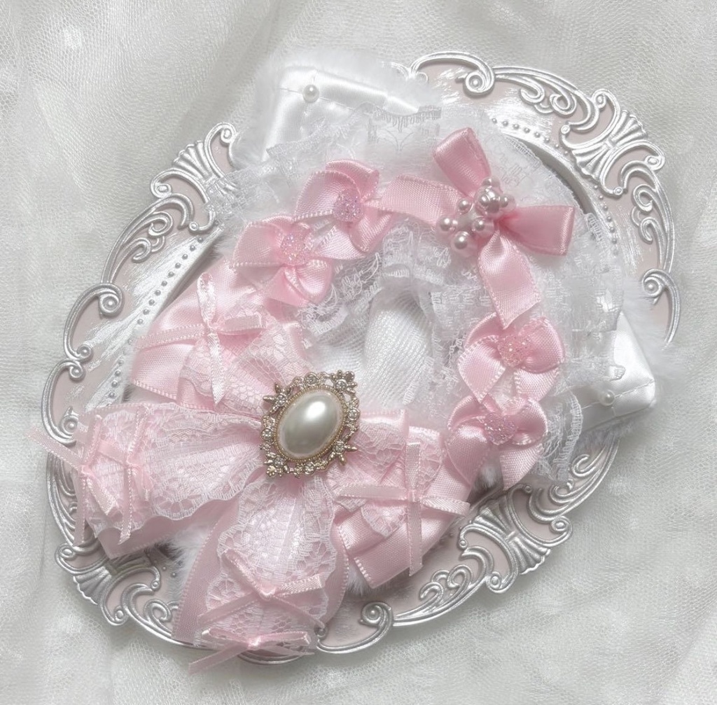 ♡ぬい服 10〜12cm用 ホワイト ライトピンク ねこ チェーンフック付き♡