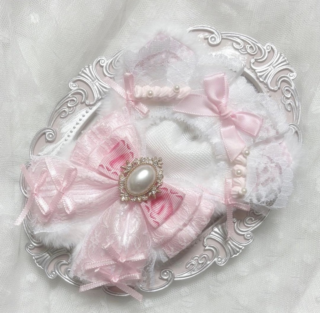 ♡ぬい服 10〜12cm用 ホワイト ベビーピンク ねこ チェーンフック付き♡