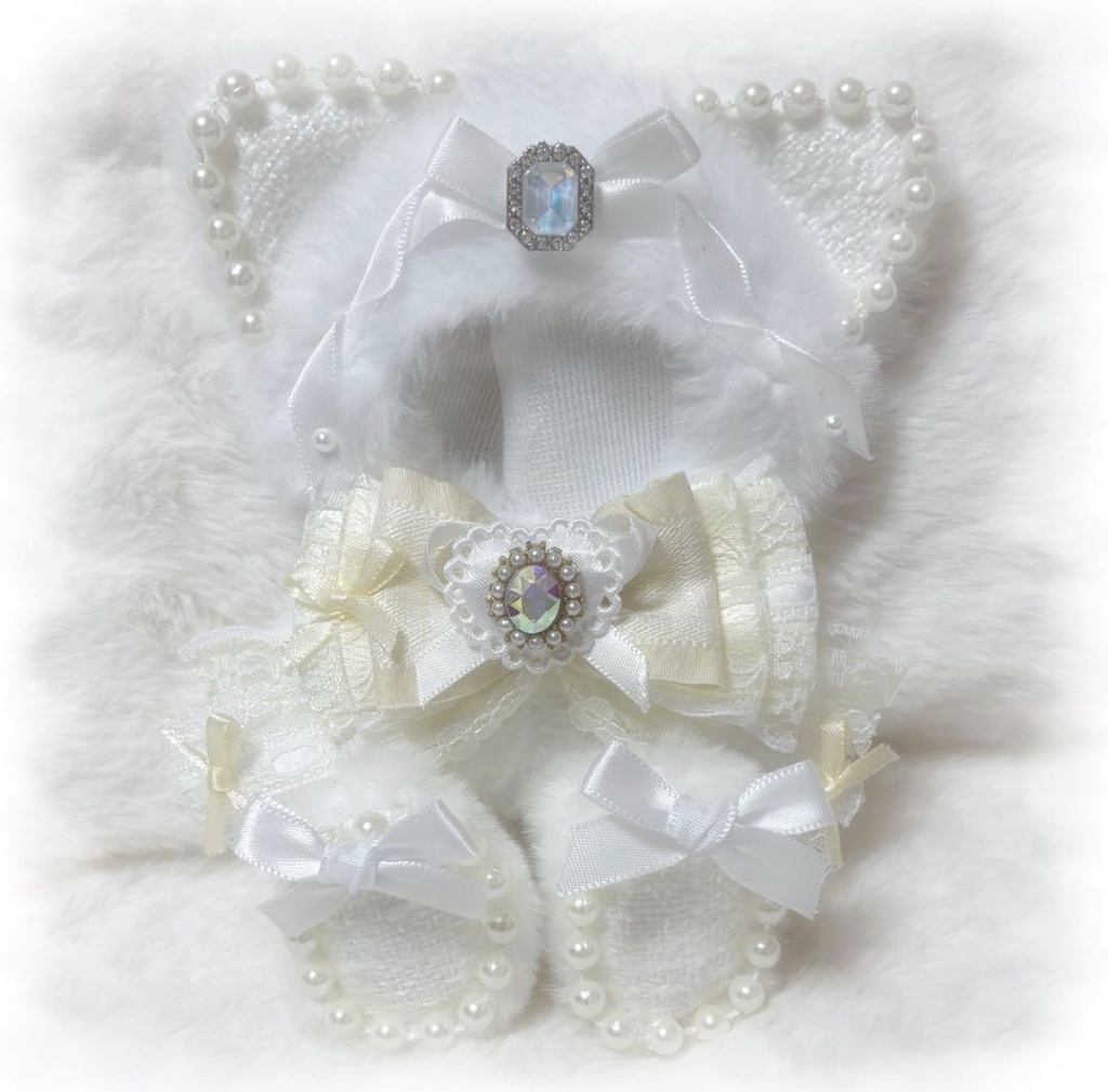 ♡おすわりぬい服 10〜12cm用 ホワイト クリーム ねこ チェーンフック付き♡