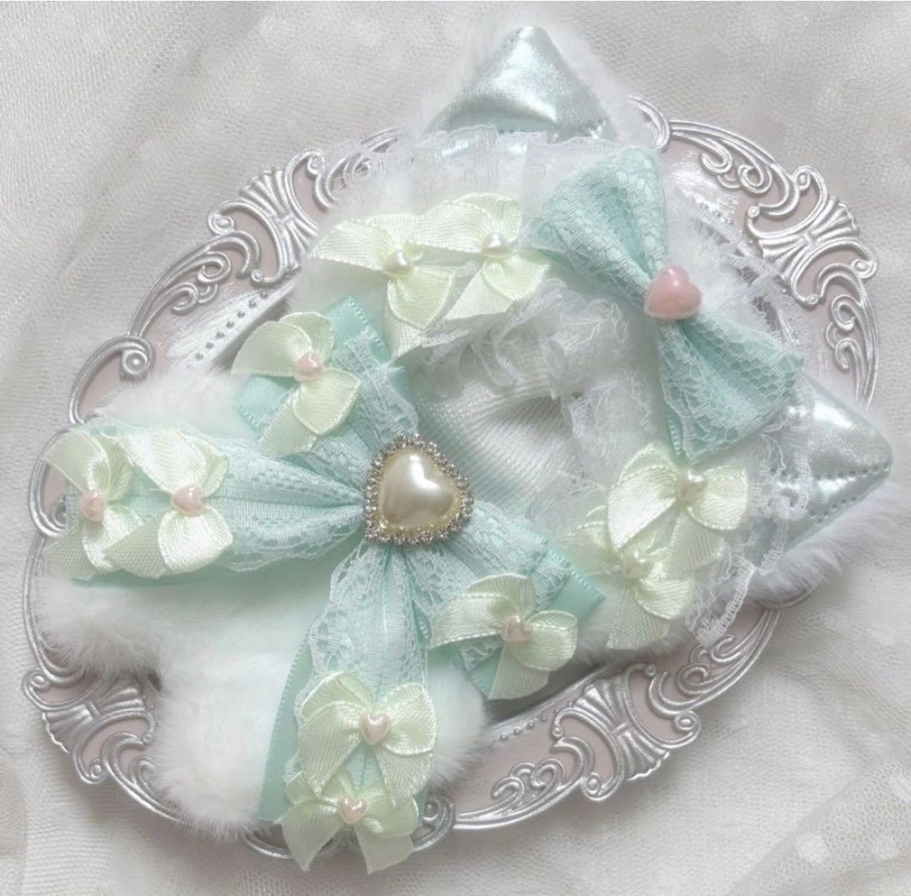 ♡ぬい服 10〜12cm用 ミントグリーン ピンク ねこ チェーンフック付き♡