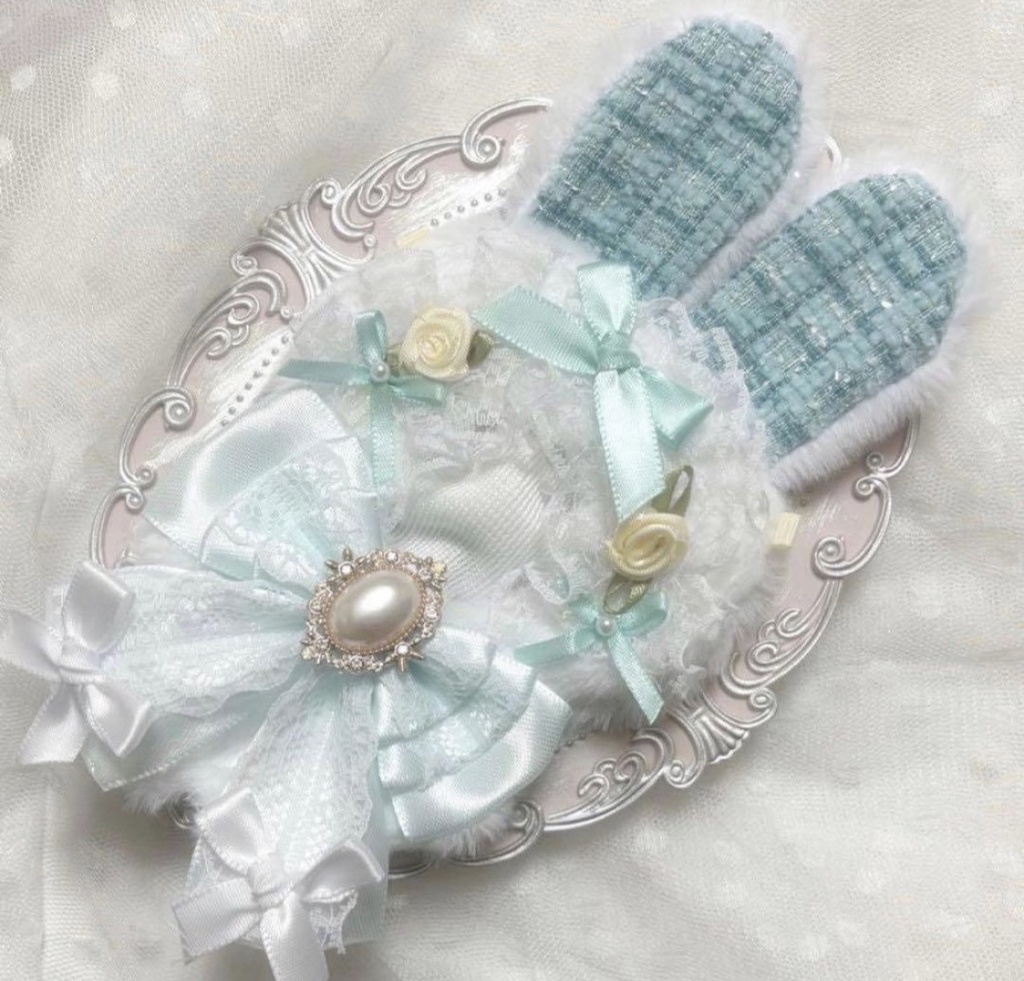 ♡ぬい服 10〜12cm用 ミントグリーン ホワイト うさぎ チェーンフック付き♡