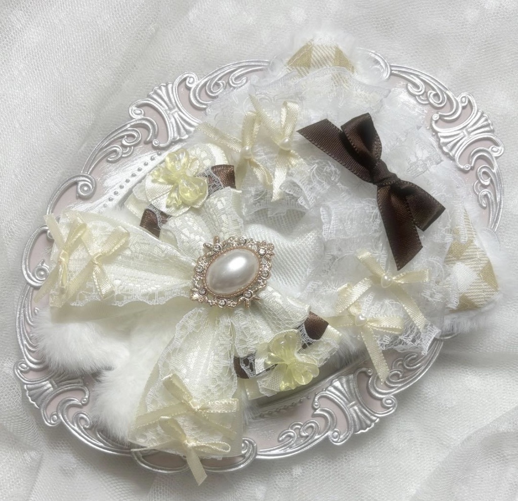 ♡ぬい服 10〜12cm用 クリーム チョコ ねこ チェーンフック付き♡