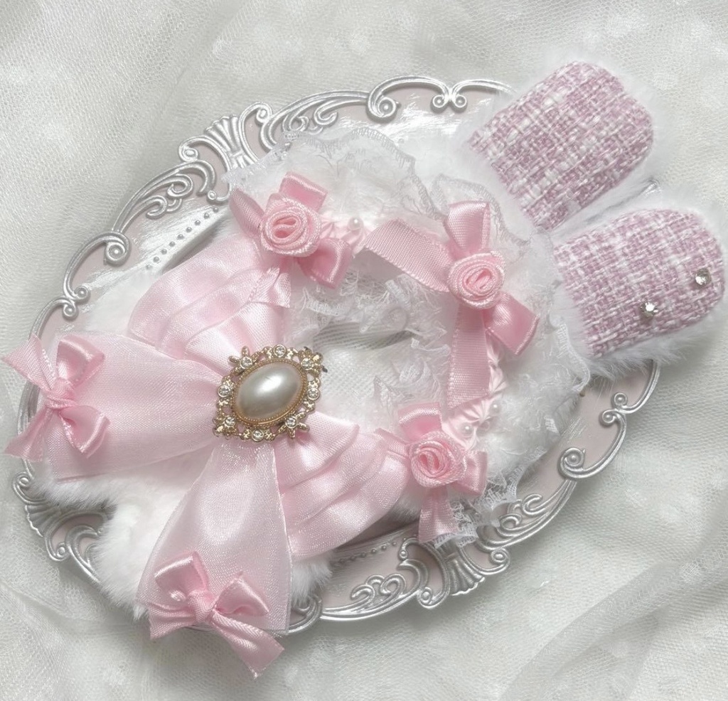 ♡ぬい服 10〜12cm用 ホワイト ピンク うさぎ チェーンフック付き♡