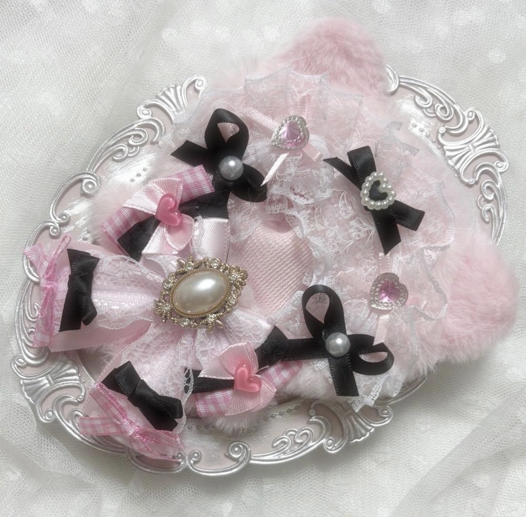 ♡ぬい服 ちびぐるみ用 ピンク ブラック ねこ チェーンフック付き♡