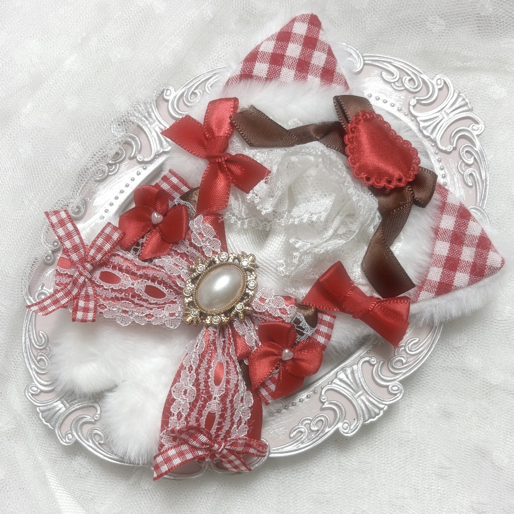 ♡ぬい服 10〜12cm用 レッド チョコ ねこ チェーンフック付き♡