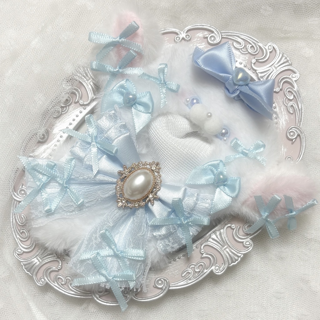 ♡ぬい服 10〜12cm用 ホワイト ライトブルー ひつじ チェーンフック付き♡