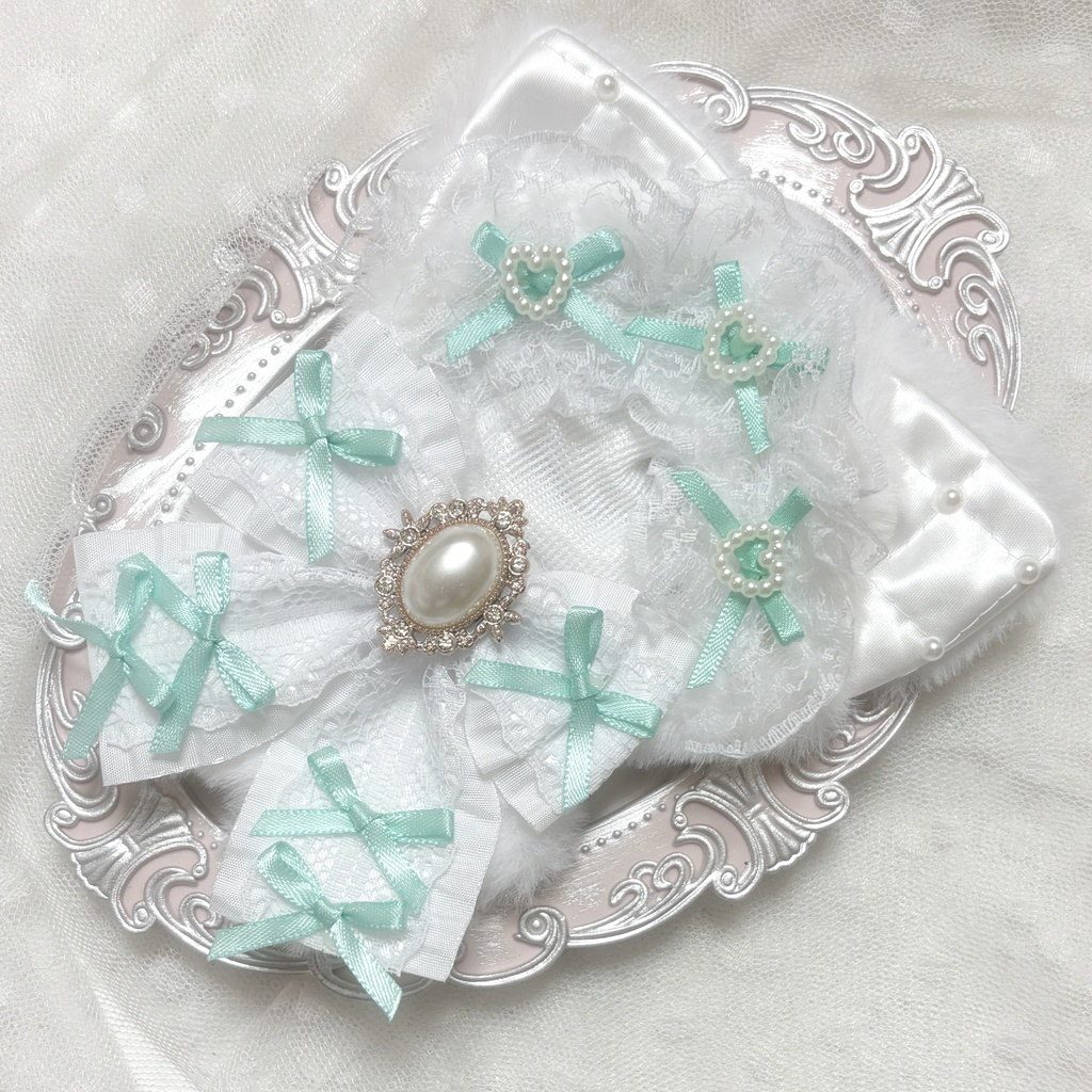 ♡ぬい服 10〜12cm用 ホワイト ライトグリーン ねこ チェーンフック付き♡
