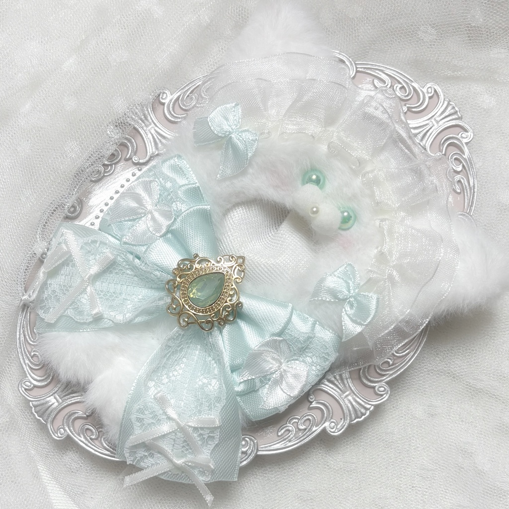♡ぬい服 10〜12cm用 ホワイト ライトグリーン ねこ チェーンフック付き♡
