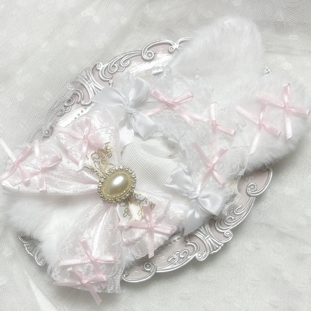 ♡ぬい服 10〜12cm用 ホワイト ライトピンク うさぎ チェーンフック付き♡