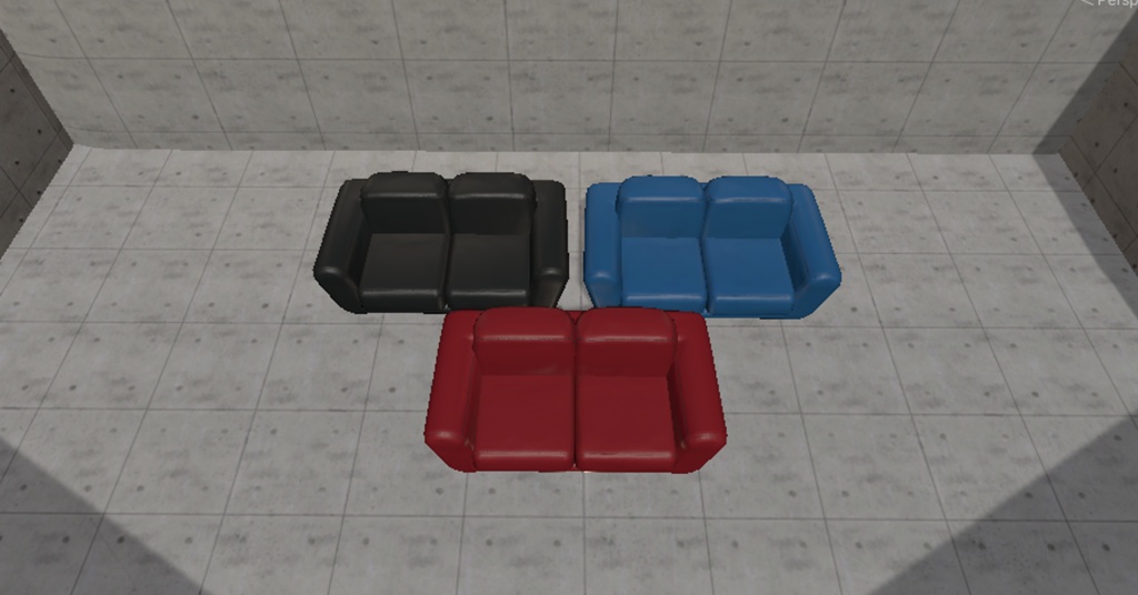 【VRChat向け】シンプルなソファ(赤・青・黒)