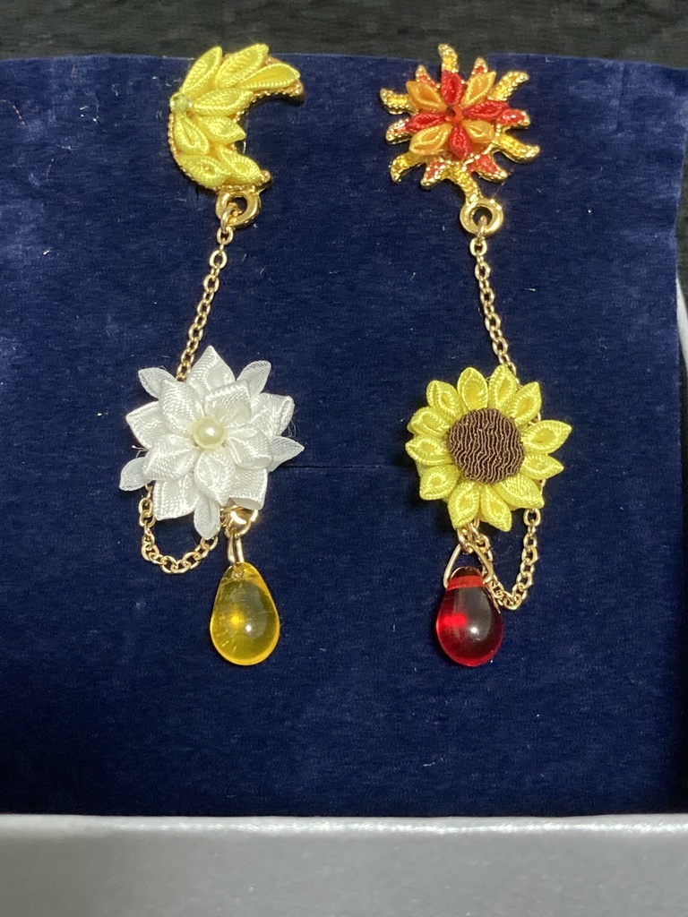 月下美人×向日葵 耳飾り
