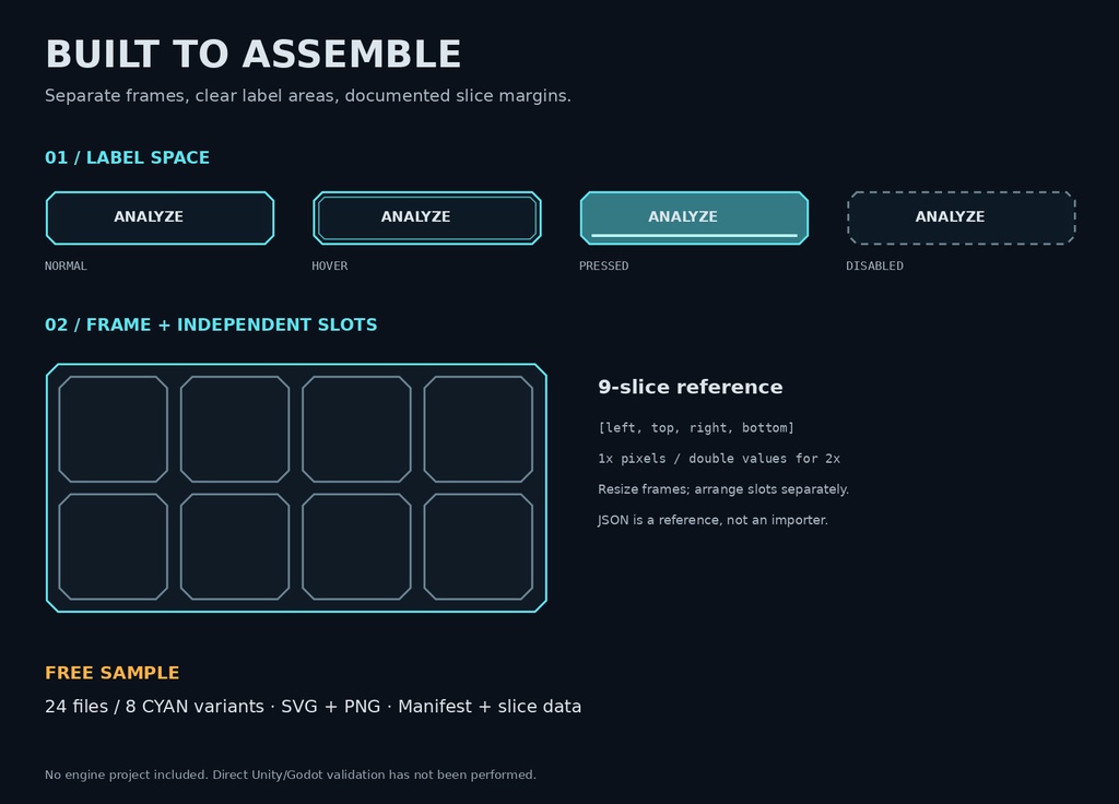 研究施設・分析端末 ゲームUI素材|LAB CONSOLE UI KIT【FULL版 444ファイル / 74部品・状態差分 / SVG・PNG / 2カラー】