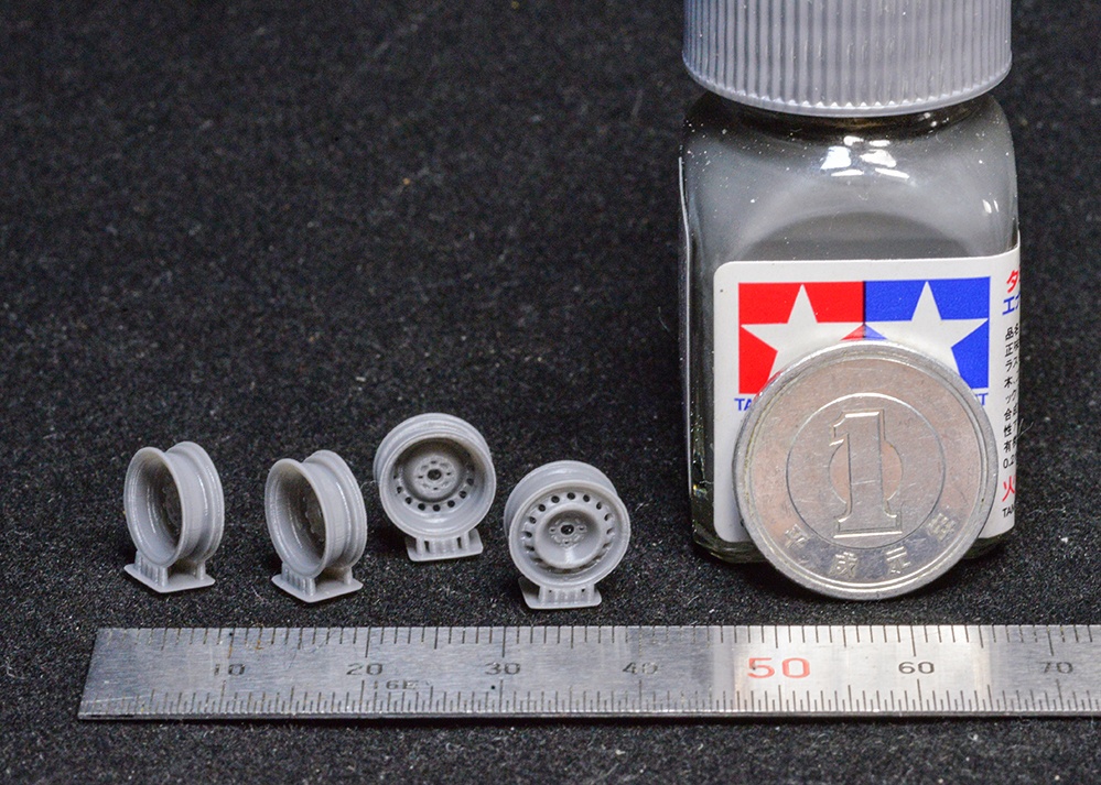 1/43 スチールホイール(4個セット) 3Dプリンタ出力レジンパーツ 鉄ちんホイール 15インチ相当