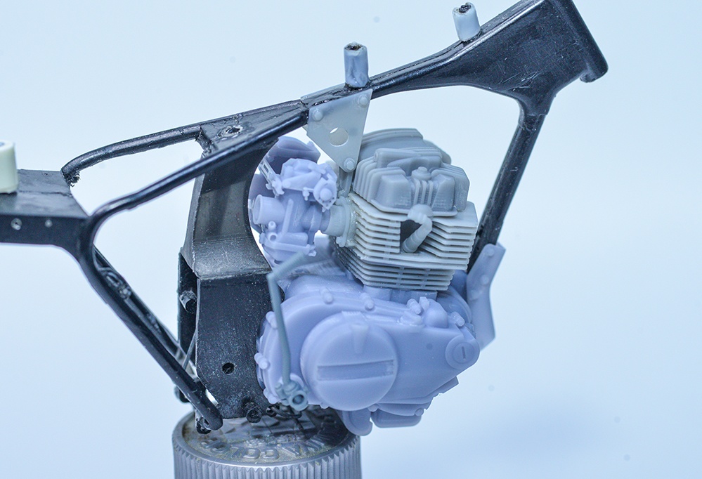 1/12 CB400T ホーク用 エンジン、集合マフラーディティールアップパーツ 3Dプリンタ出力未塗装キット (1/8もあり)