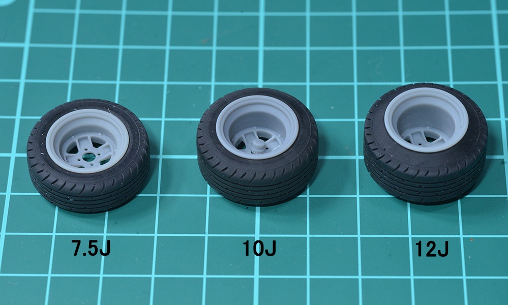 1/24(1/32、1/43も有り) 4スポークホイール、タイヤセット 14インチ リム幅選択式 3Dプリンタ出力未塗装キット